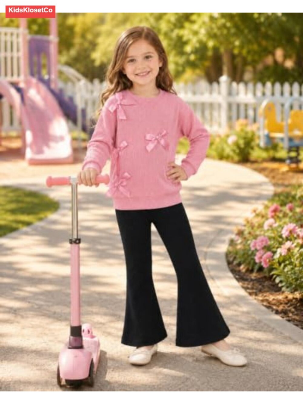 Girls Ribbed 2-Piece Set Fall Winter Outfit Bell Bottoms 3-8Y - Picture 2 of 6